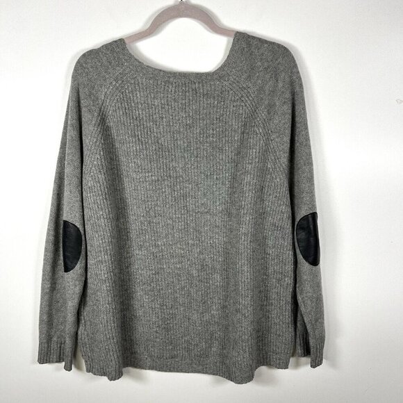 J Crew Sweater Womens Size Large Grey Wool Crew Neck Ribbed Leather Patch Elbow - Picture 8 of 10